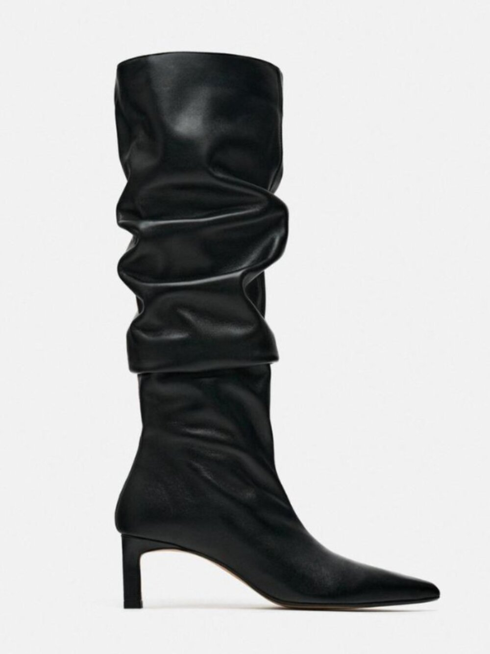 Zara SLOUCHY LEATHER KNEE HIGH HEELED BOOTS - never worn